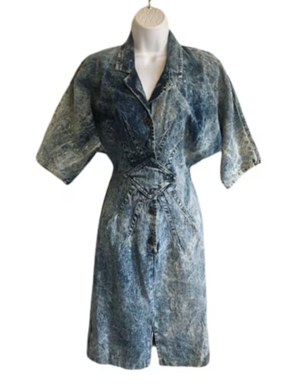 Rare Vintage 80’s Notorius Acid Wash Stretch Dress W Shoulder Pads